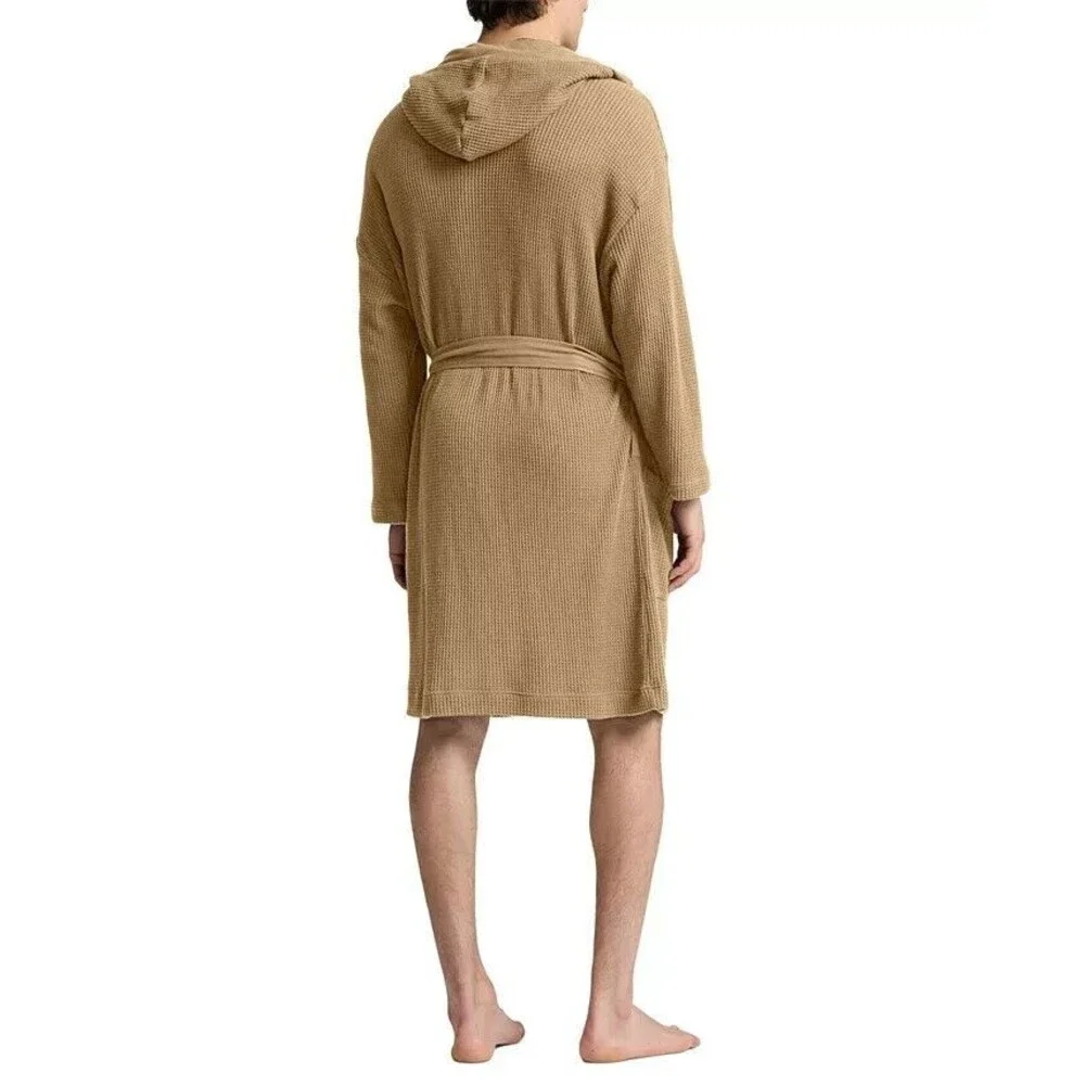 POLO RALPH LAUREN MEN'S THERMAL HOODED ROBE KHAKI TAN SZ‎ NWT